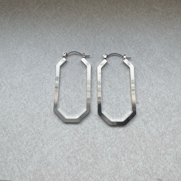 Silver Rectangular Hoop Earrings - Picture 4 of 5